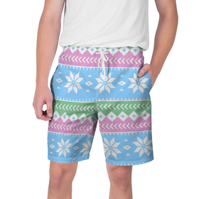 Мужские шорты 3D с принтом Норвежские узоры ,  полиэстер 100% | прямой крой, два кармана без застежек по бокам. Мягкая трикотажная резинка на поясе, внутри которой широкие завязки. Длина чуть выше колен | зима | нг | новый год | норвежские узоры | рождество | свитер | снег