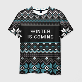Мужская футболка 3D с принтом winter is coming в Новосибирске, 100% полиэфир | прямой крой, круглый вырез горловины, длина до линии бедер | вязка | зима близко | зима идет | новогодний свитер | новый год | рождество | снежинки | узоры