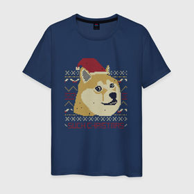 Мужская футболка хлопок с принтом Новогодний свитер Doge в Тюмени, 100% хлопок | прямой крой, круглый вырез горловины, длина до линии бедер, слегка спущенное плечо. | doge | доге | мем | новый год | собака