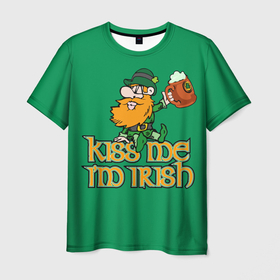 Мужская футболка 3D с принтом Поцелуй меня    я ирландец в Белгороде, 100% полиэфир | прямой крой, круглый вырез горловины, длина до линии бедер | Тематика изображения на принте: background | beard | beer | green | hat | ireland | kiss me im irish | mug | red | st. patrick | борода | зеленый | ирландия | кружка | поцелуй меня | рыжая | святой патрик | фон | шляпа | я ирландец