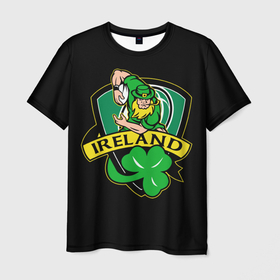 Мужская футболка 3D с принтом Ирландия регби эмблема в Курске, 100% полиэфир | прямой крой, круглый вырез горловины, длина до линии бедер | Тематика изображения на принте: 