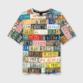 Женская футболка oversize 3D с принтом Автомобильные номера мира в Санкт-Петербурге,  |  | art | collage | country | number | retro | road | world | автомобильные | искусство | коллаж | мир | номера | ретро | страны