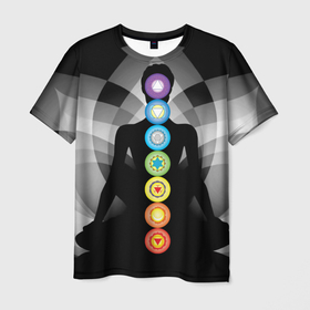 Мужская футболка 3D с принтом Йога   энергетические зоны в Екатеринбурге, 100% полиэфир | прямой крой, круглый вырез горловины, длина до линии бедер | 
