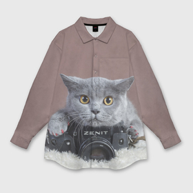Мужская рубашка oversize 3D с принтом Котик фотограф в Новосибирске,  |  | кот | котик | кошка | объектив | фотоаппарат | фотограф