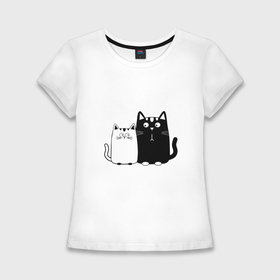 Женская футболка хлопок Slim с принтом Влюбленные коты ,  |  | 14 февраля | влюбленным | девушке | кот | коты | котята. | кошка | любовь | мужчине | парню | подарок