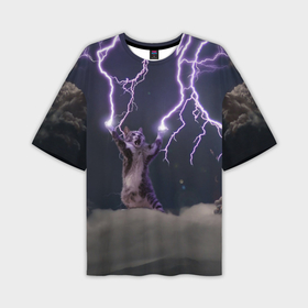 Мужская футболка oversize 3D с принтом Грозовой кошак ,  |  | lightning cat