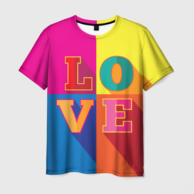 Мужская футболка 3D с принтом Love three dimensional letters в Новосибирске, 100% полиэфир | прямой крой, круглый вырез горловины, длина до линии бедер | 