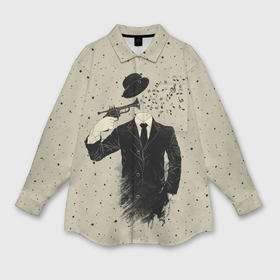 Женская рубашка oversize 3D с принтом Музыкальный самоубийца в Тюмени,  |  | gentleman | hipster | mister | music | note | sound | джентльмен | звук | меломан | мистер | мужчина | музыка | ноты | оружие | пистолет | хипстер | шляпа