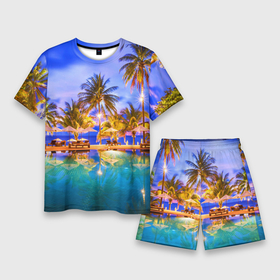 Мужской костюм с шортами 3D с принтом Таиланд ,  |  | clouds | pool | reflection | sea | sky | sunset | thailand | tourism | trees | water | бассейн | вода | закат | море | небо | облака | отражение | пальмы | таиланд | туризм