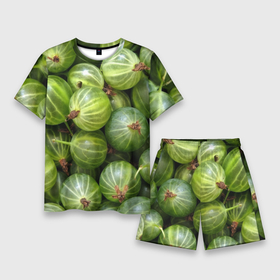 Мужской костюм с шортами 3D с принтом Крыжовник ,  |  | Тематика изображения на принте: еда | зеленый | крыжовник | растения | текстура | фрукты | ягоды