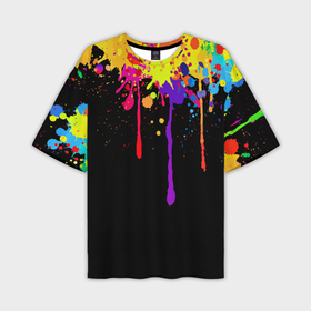 Мужская футболка oversize 3D с принтом Краски в Кировске,  |  | брызги | капли | кляксы | краски | спектр | яркие