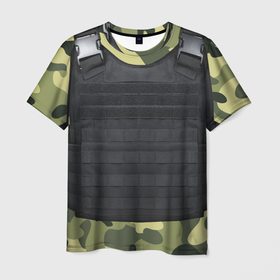 Мужская футболка 3D с принтом Бронежилет + камуфляж в Санкт-Петербурге, 100% полиэфир | прямой крой, круглый вырез горловины, длина до линии бедер | 23февраля | 9 мая | csgo | бронежилет | варфейс | военные | игры | ксго | лучшее