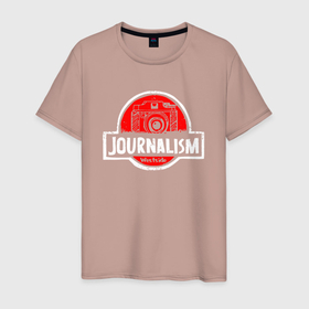 Мужская футболка хлопок с принтом Journalism в Тюмени, 100% хлопок | прямой крой, круглый вырез горловины, длина до линии бедер, слегка спущенное плечо. | tv | ведущий | газета | журналист | журналиста | журналистка | лого | парк юрского периода | пресса | прикол | профессия | рамка | тв | теле | телевидение | фотик | фотоаппарат