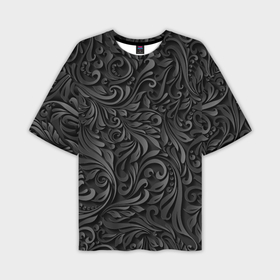 Мужская футболка oversize 3D с принтом Вырезанный Узор ,  |  | абстракция | бумага | вензаль | гжель | дерево | деревянный | завиток | заросли | лилия | листь | ночь | резьба | роспись | серый | тени | тропики | хохлома | цветок | цветы | черный
