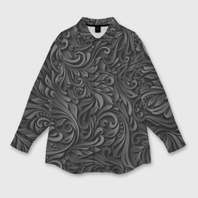 Мужская рубашка oversize 3D с принтом Вырезанный Узор в Екатеринбурге,  |  | Тематика изображения на принте: абстракция | бумага | вензаль | гжель | дерево | деревянный | завиток | заросли | лилия | листь | ночь | резьба | роспись | серый | тени | тропики | хохлома | цветок | цветы | черный