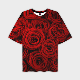 Мужская футболка oversize 3D с принтом Красные розы в Кировске,  |  | букет | красный | розы | цветы