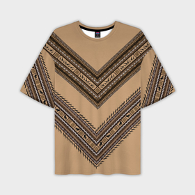 Мужская футболка oversize 3D с принтом Tribal V shape в Петрозаводске,  |  | african | ethnic | tribal | африка | африканский | бежевый | трайбал | узор | черный | этно
