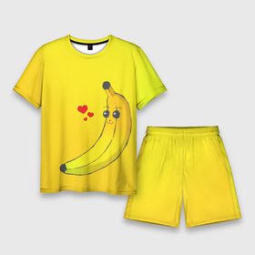Мужской костюм с шортами 3D с принтом Kawaii Banana love   full yellow в Белгороде,  |  | Тематика изображения на принте: banana | банан | желтый | оранжевый | фрукты