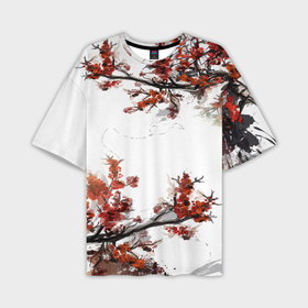Мужская футболка oversize 3D с принтом Сакура в Курске,  |  | blossom | flower | бабочки | весна | лето | природа | расцвет | цвет | цветение | цветковое растение | цветок