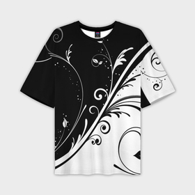 Мужская футболка oversize 3D с принтом Цветочный узор Black  White ,  |  | абстракция | белый | инь янь | модные | прикольные картинки | природа | растения | тренды | узоры | цветы | черный