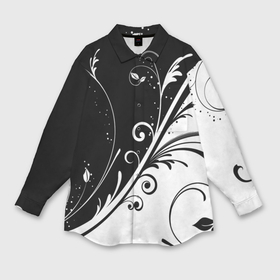 Мужская рубашка oversize 3D с принтом Цветочный узор Black  White ,  |  | абстракция | белый | инь янь | модные | прикольные картинки | природа | растения | тренды | узоры | цветы | черный