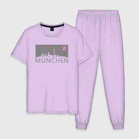 Мужская пижама хлопок с принтом Bayern Munchen - Munchen City grey (2018) в Екатеринбурге, 100% хлопок | брюки и футболка прямого кроя, без карманов, на брюках мягкая резинка на поясе и по низу штанин
 | bayern munchen | fcb | football | бавария мюнхен