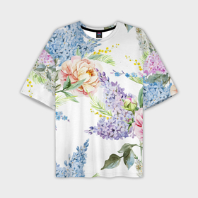 Мужская футболка oversize 3D с принтом Сирень и Пионы в Кировске,  |  | арт | краска | пион | пионы | прикольные | сирень | тропики | цветные | цветок | цветы