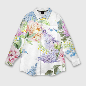 Женская рубашка oversize 3D с принтом Сирень и Пионы в Новосибирске,  |  | Тематика изображения на принте: арт | краска | пион | пионы | прикольные | сирень | тропики | цветные | цветок | цветы