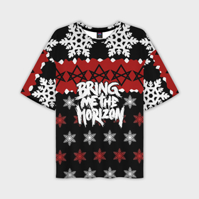 Мужская футболка OVERSIZE 3D с принтом Праздничный Bring Me the Horizon в Белгороде,  |  | bmth | bring me the horizon | альтернативный метал | альтернативный рок | группа | достань для меня горизонт | дэткор | знак | красный | метал | надпись | новогодний | новый год | праздник | рождество | рок