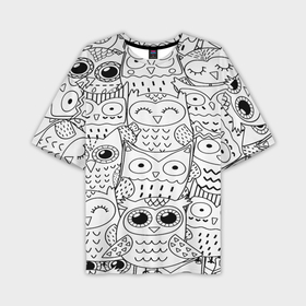 Мужская футболка oversize 3D с принтом Совушки pattern в Тюмени,  |  | bird | owl | животные | ночные птицы | птицы | совы