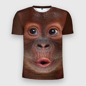 Мужская футболка 3D Slim с принтом Орангутанг BigFace в Тюмени, 100% полиэстер с улучшенными характеристиками | приталенный силуэт, круглая горловина, широкие плечи, сужается к линии бедра | bigface | глаза | голова | животные | лицо | обезьяна | орангутанг | рот