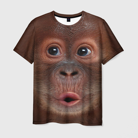Мужская футболка 3D с принтом Орангутанг BigFace в Екатеринбурге, 100% полиэфир | прямой крой, круглый вырез горловины, длина до линии бедер | bigface | глаза | голова | животные | лицо | обезьяна | орангутанг | рот