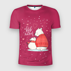 Мужская футболка 3D спортивная с принтом Keep warm в Екатеринбурге, 100% полиэстер с улучшенными характеристиками | приталенный силуэт, круглая горловина, широкие плечи, сужается к линии бедра | зима | медведь | новый год | подарок | рождество