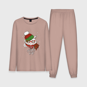 Мужская пижама хлопок (с лонгсливом) с принтом Котик в шапке в Белгороде,  |  | зима | кот | новый год | подарок | рождество
