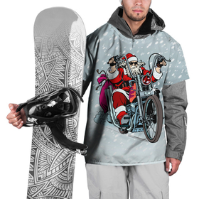 Накидка на куртку 3D с принтом Санта Клаус байкер в Екатеринбурге, 100% полиэстер |  | байк | дед мороз | зима | мотоцикл | рождество | снег