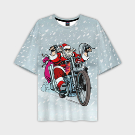 Мужская футболка OVERSIZE 3D с принтом Санта Клаус байкер ,  |  | байк | дед мороз | зима | мотоцикл | рождество | снег