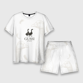Мужской костюм с шортами 3D с принтом Gussi ga ga ga ,  |  | gucci | gusi | gussi | гуcь | гуси | гучи | гуччи | перо | перья | уточка | уточки