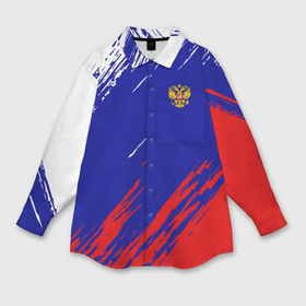 Мужская рубашка oversize 3D с принтом Russia sport в Белгороде,  |  | russia | белый | болельщик | герб | двуглавый орел | корона | красный | лошадь | модные | надписи | орел | патриот | россия | синий | спорт | спортивные | триколор | униформа | фанат | цвет