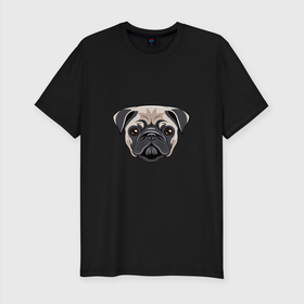 Мужская футболка хлопок Slim с принтом Мопс собака в Тюмени, 92% хлопок, 8% лайкра | приталенный силуэт, круглый вырез ворота, длина до линии бедра, короткий рукав | мопс