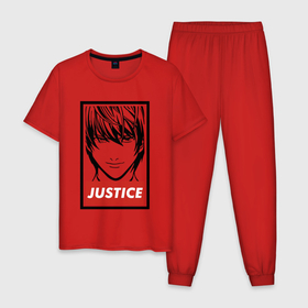 Мужская пижама хлопок с принтом Justice , 100% хлопок | брюки и футболка прямого кроя, без карманов, на брюках мягкая резинка на поясе и по низу штанин
 | death note | kira | ryuk | кира | рюк