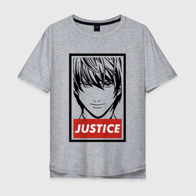 Мужская футболка хлопок Oversize с принтом Justice в Кировске, 100% хлопок | свободный крой, круглый ворот, “спинка” длиннее передней части | death note | kira | ryuk | кира | рюк
