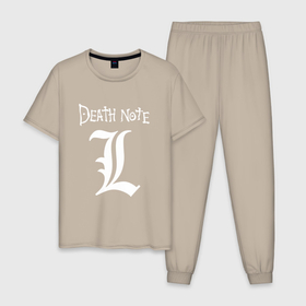 Мужская пижама хлопок с принтом L Death Note в Новосибирске, 100% хлопок | брюки и футболка прямого кроя, без карманов, на брюках мягкая резинка на поясе и по низу штанин
 | death note | kira | ryuk | кира | рюк
