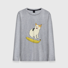 Мужской лонгслив хлопок с принтом Cat no banana meme в Кировске, 100% хлопок |  | angry cat | banana | cat | no banana