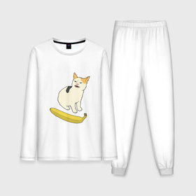 Мужская пижама с лонгсливом хлопок с принтом Cat no banana meme в Новосибирске,  |  | Тематика изображения на принте: angry cat | banana | cat | no banana