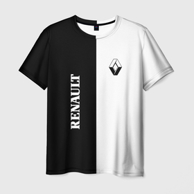 Мужская футболка 3D с принтом Renault в Тюмени, 100% полиэфир | прямой крой, круглый вырез горловины, длина до линии бедер | renault | renault group | авто | автомобиль | белая | бренд | двухцветная | двуцветная | лого | логотип | машина | надпись | ренаульт | рено | рэно | тачка | черная