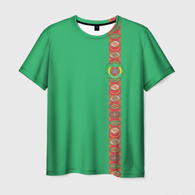 Мужская футболка 3D с принтом Туркменистан, лента с гербом в Новосибирске, 100% полиэфир | прямой крой, круглый вырез горловины, длина до линии бедер | tkm | tm | trkmenistan | азия | ашхабад | герб | государство | знак | надпись | патриот | полосы | республика | символ | снг | страна | туркмен | туркменистан | туркмения | флаг | флага | цвета