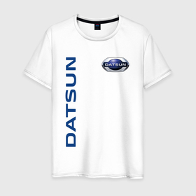 Мужская футболка хлопок с принтом Datsun в Курске, 100% хлопок | прямой крой, круглый вырез горловины, длина до линии бедер, слегка спущенное плечо. | datsun | mi do | on do | авто | датсан | датсун | даттосан | лого | машина | тачка