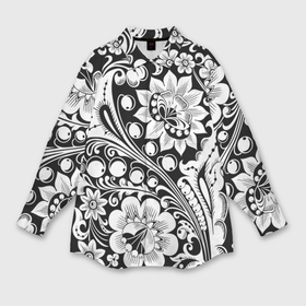 Мужская рубашка oversize 3D с принтом Хохлома чб в Тюмени,  |  | народный | орнамент | роспись | традиционный