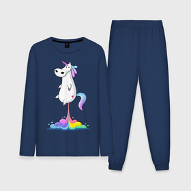 Мужская пижама с лонгсливом хлопок с принтом Единорог радуга ,  |  | rainbow | unicorn | радужный