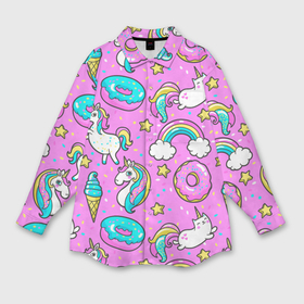Мужская рубашка oversize 3D с принтом Котики и Единороги в Курске,  |  | единорог | мороженое | пони | пончики | радуга | розовый